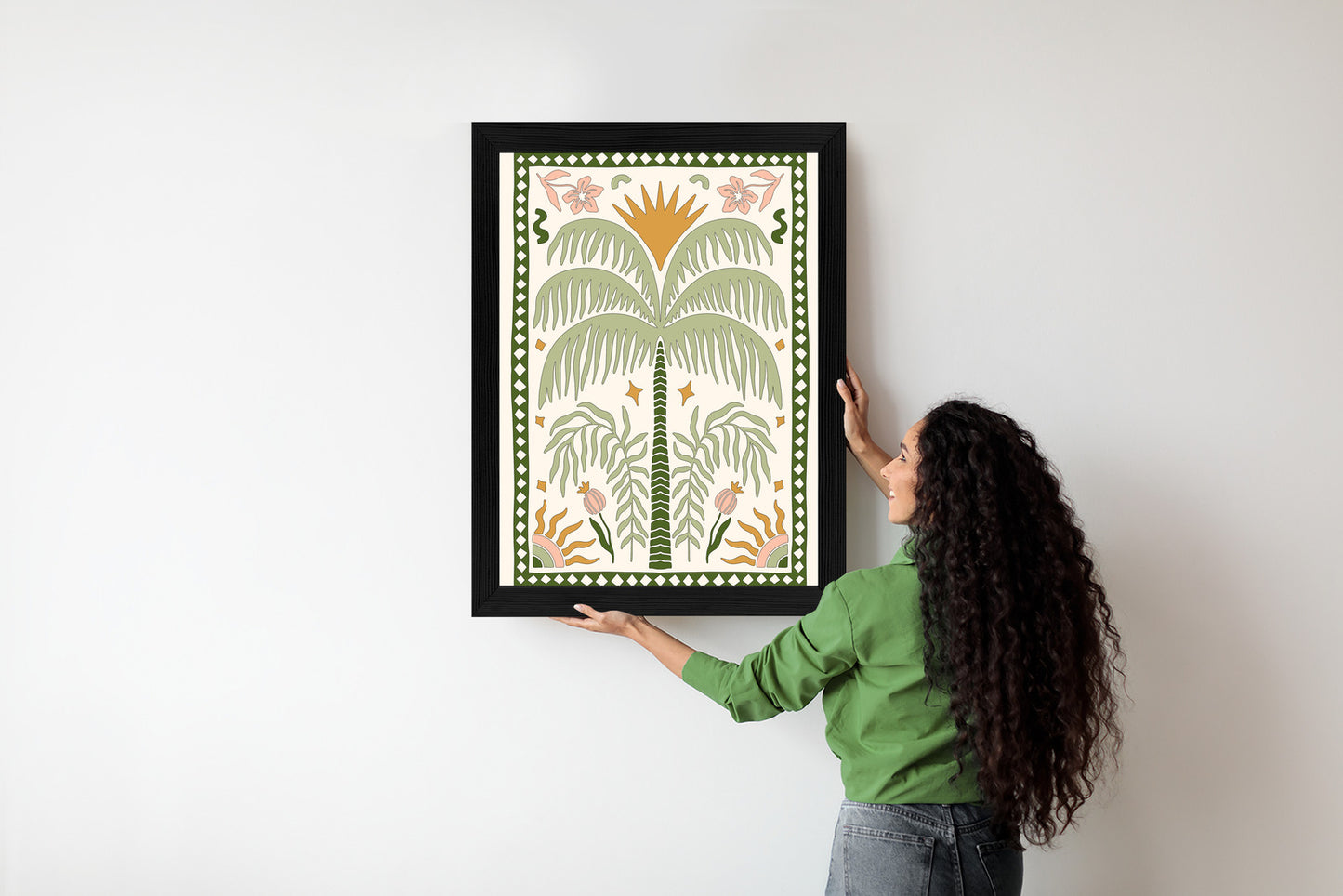 Poster Palmen Und Orientalische Pflanzen Rahmen Holz Mit Passepartout Farbe Natürlich