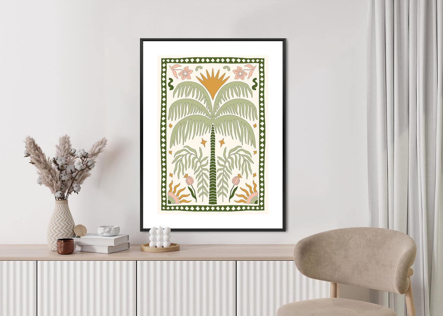 Poster Palmen Und Orientalische Pflanzen Rahmen Holz Mit Passepartout Farbe Natürlich