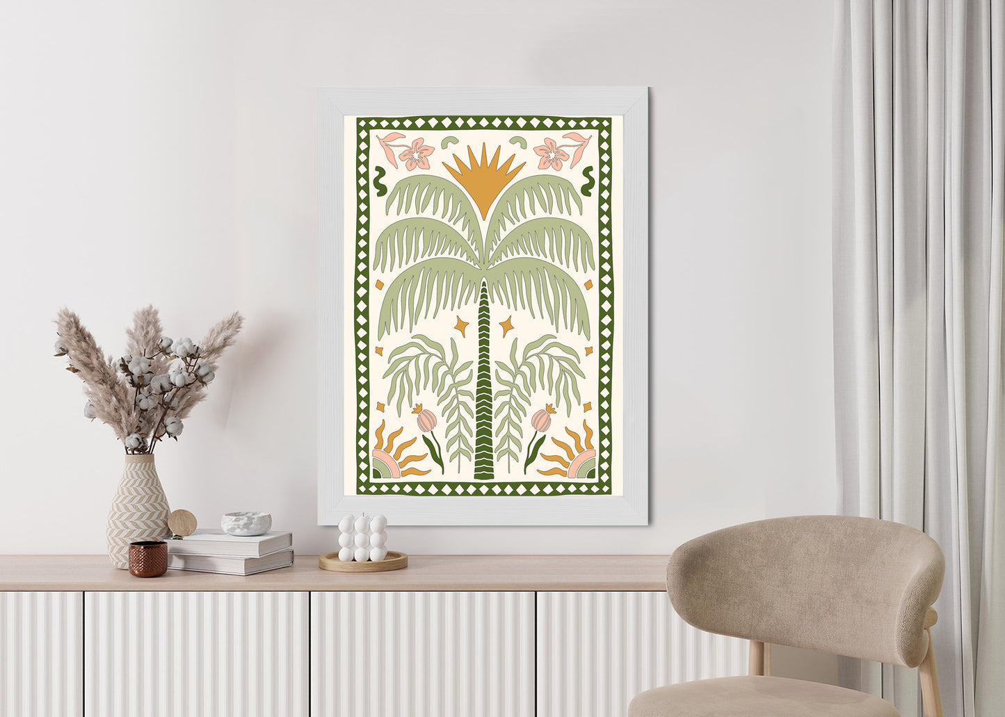 Poster Palmen Und Orientalische Pflanzen Rahmen Holz Mit Passepartout Farbe Natürlich
