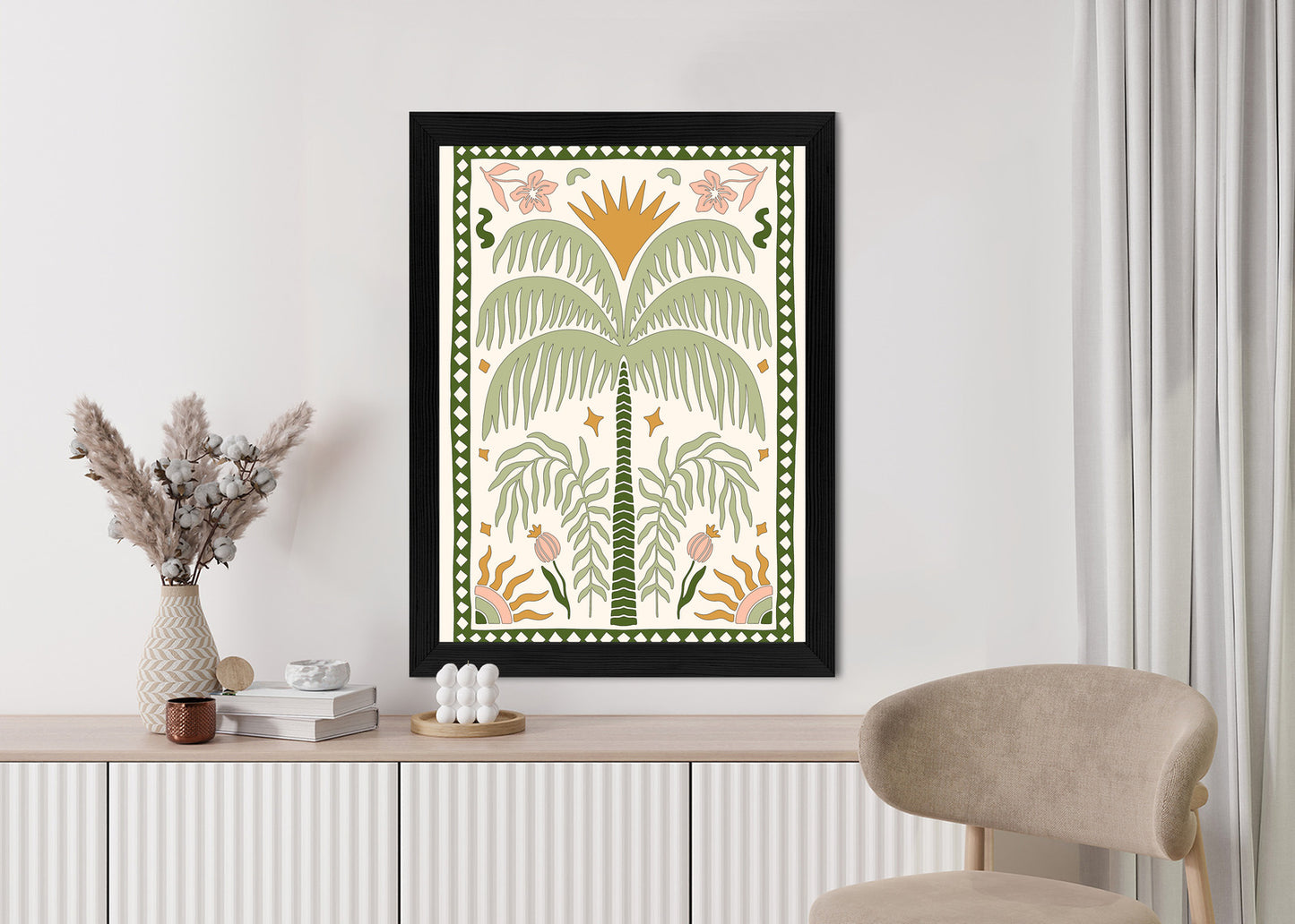 Poster Palmen Und Orientalische Pflanzen Rahmen Holz Mit Passepartout Farbe Natürlich