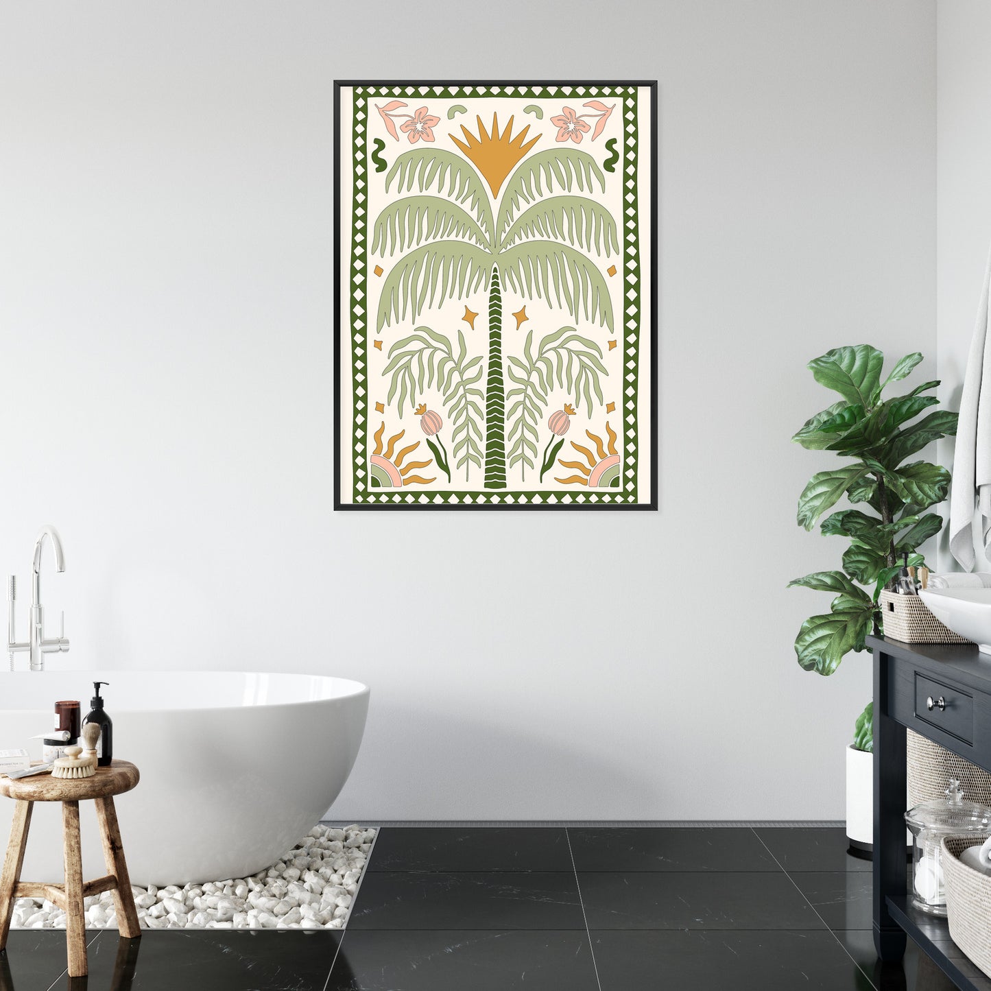 Poster Palmen Und Orientalische Pflanzen Rahmen Holz Mit Passepartout Farbe Natürlich