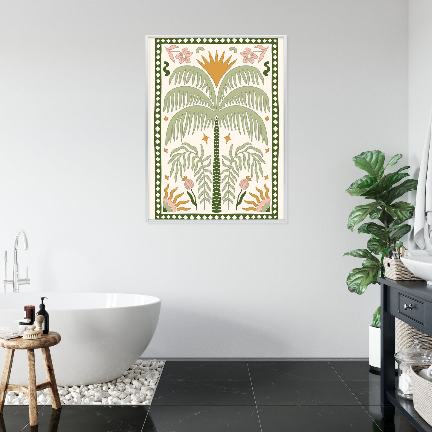 Poster Palmen Und Orientalische Pflanzen Rahmen Holz Mit Passepartout Farbe Natürlich