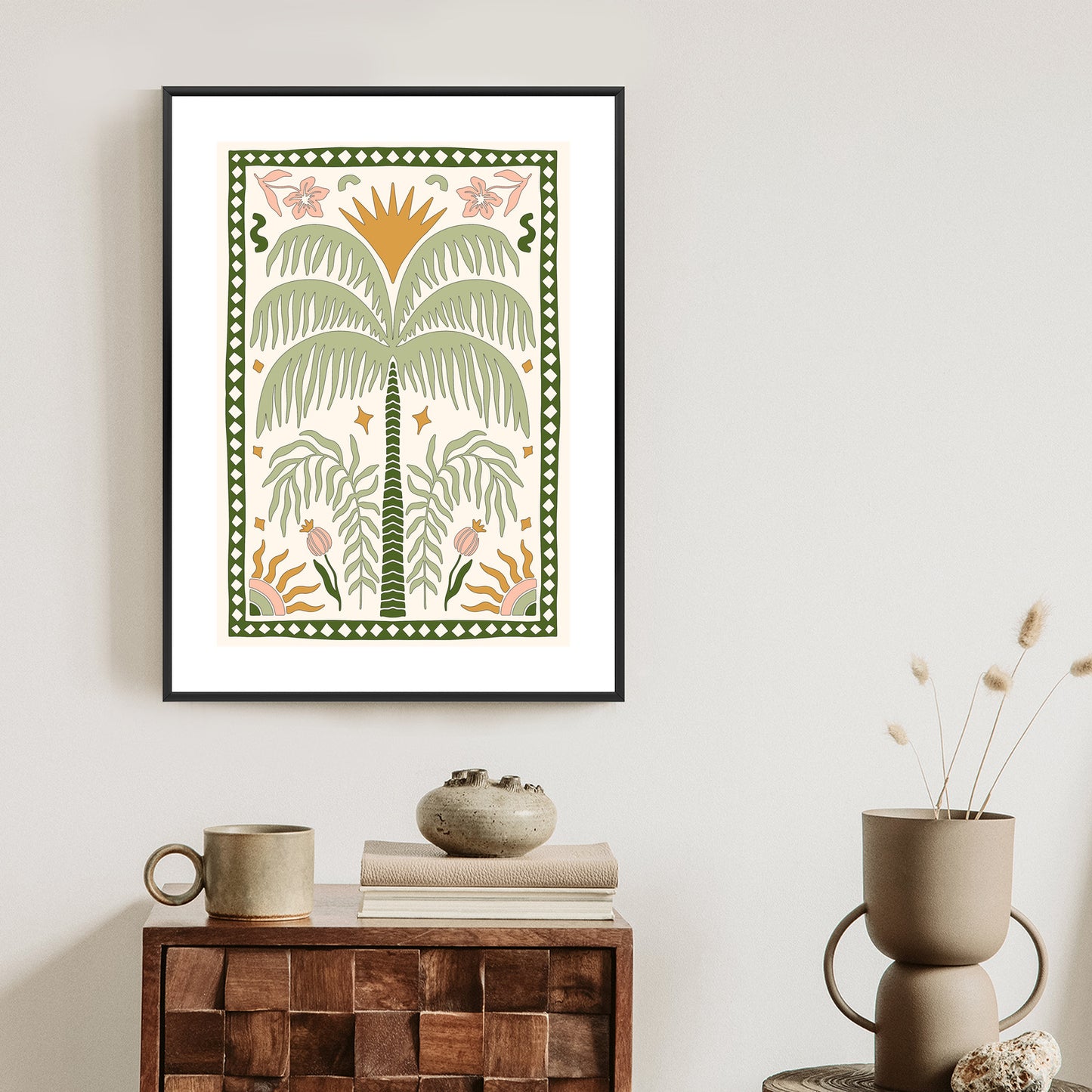 Poster Palmen Und Orientalische Pflanzen Rahmen Holz Mit Passepartout Farbe Natürlich