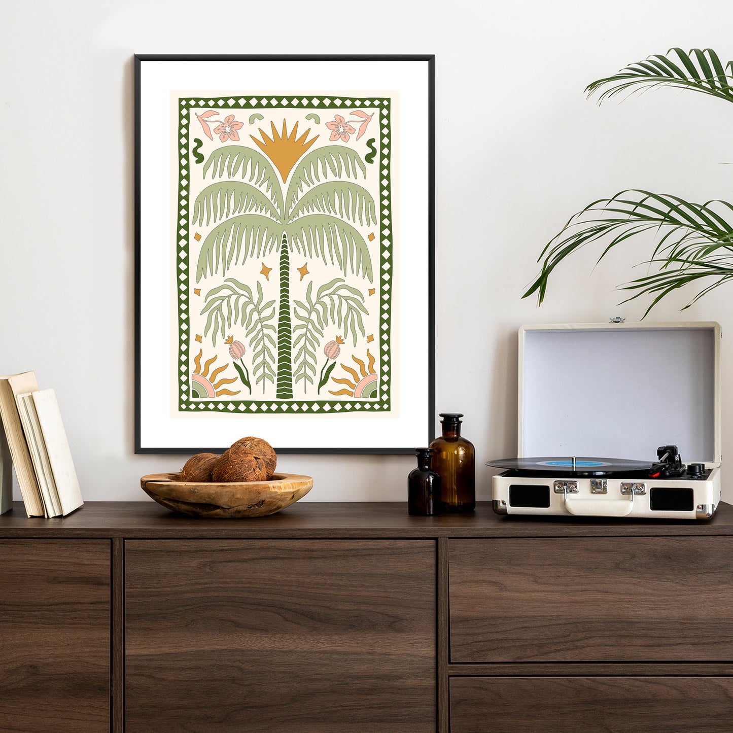 Poster Palmen Und Orientalische Pflanzen Rahmen Holz Mit Passepartout Farbe Natürlich