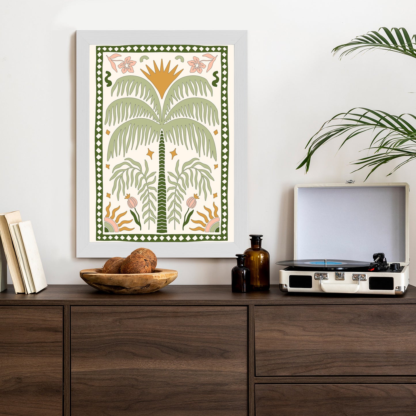 Poster Palmen Und Orientalische Pflanzen Rahmen Holz Mit Passepartout Farbe Natürlich