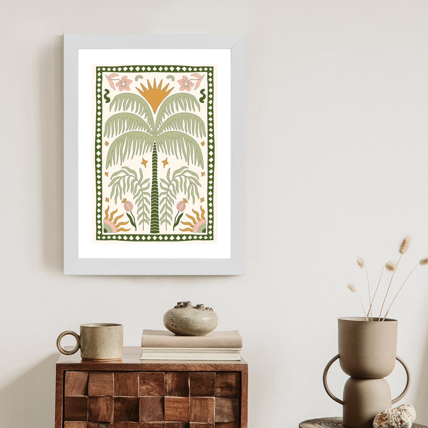 Poster Palmen Und Orientalische Pflanzen Rahmen Holz Mit Passepartout Farbe Natürlich