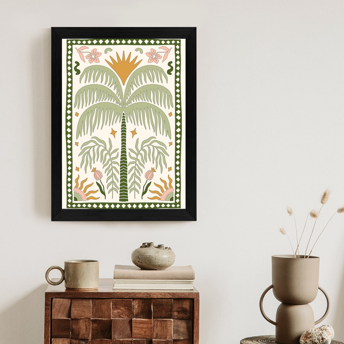 Poster Palmen Und Orientalische Pflanzen Rahmen Holz Mit Passepartout Farbe Natürlich