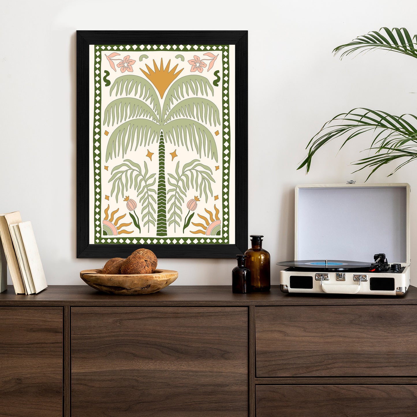 Poster Palmen Und Orientalische Pflanzen Rahmen Holz Mit Passepartout Farbe Natürlich