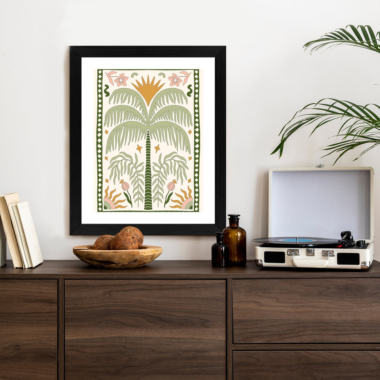 Poster Palmen Und Orientalische Pflanzen Rahmen Holz Mit Passepartout Farbe Natürlich