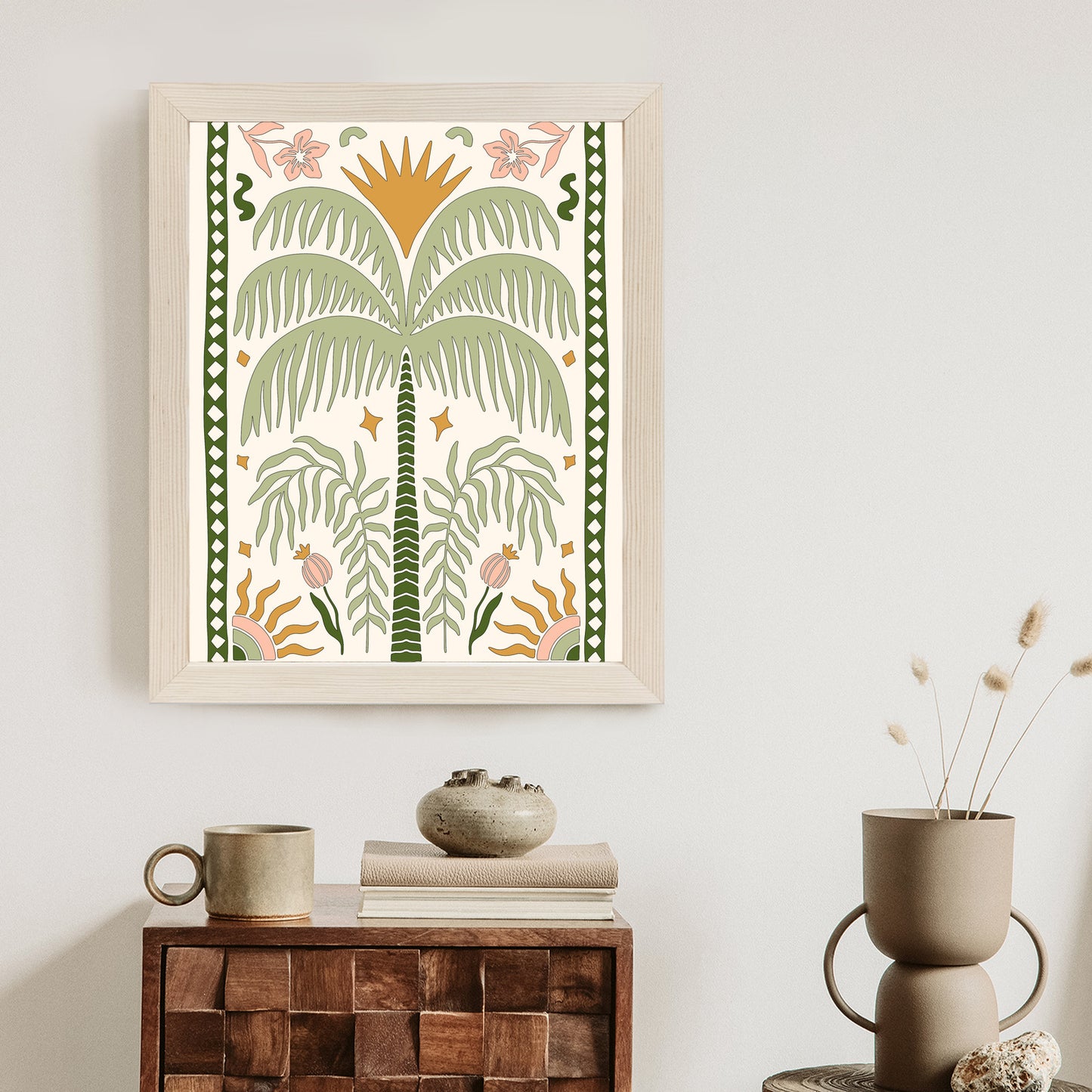 Poster Palmen Und Orientalische Pflanzen Rahmen Holz Mit Passepartout Farbe Natürlich
