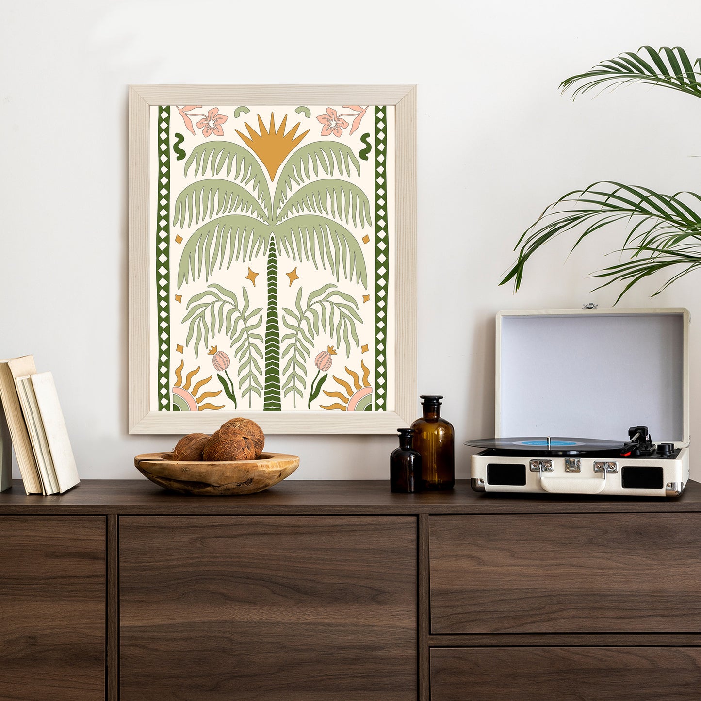 Poster Palmen Und Orientalische Pflanzen Rahmen Holz Mit Passepartout Farbe Natürlich