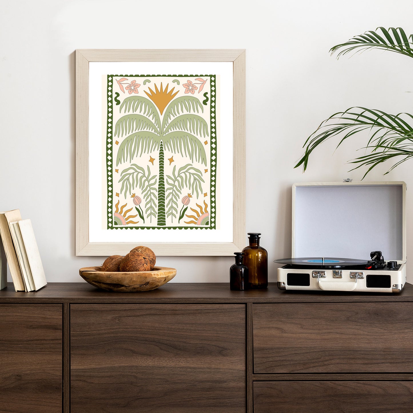 Poster Palmen Und Orientalische Pflanzen Rahmen Holz Mit Passepartout Farbe Natürlich
