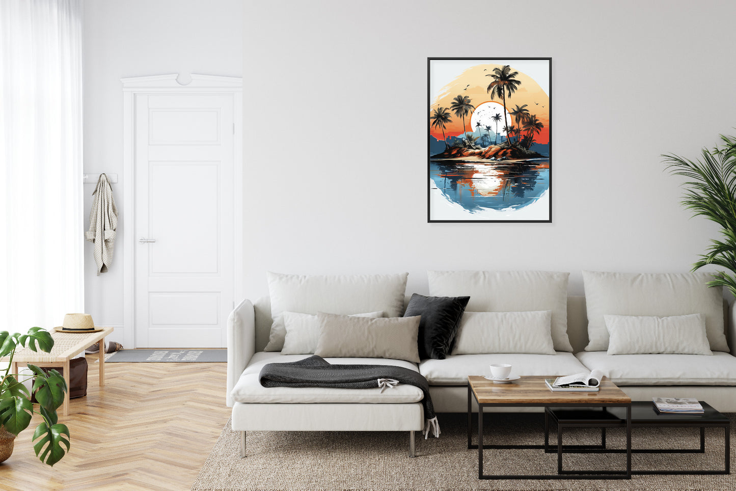 Poster Tropische Palmen Auf Einer Einsamen Insel Rahmen Holz Mit Passepartout Farbe Natürlich