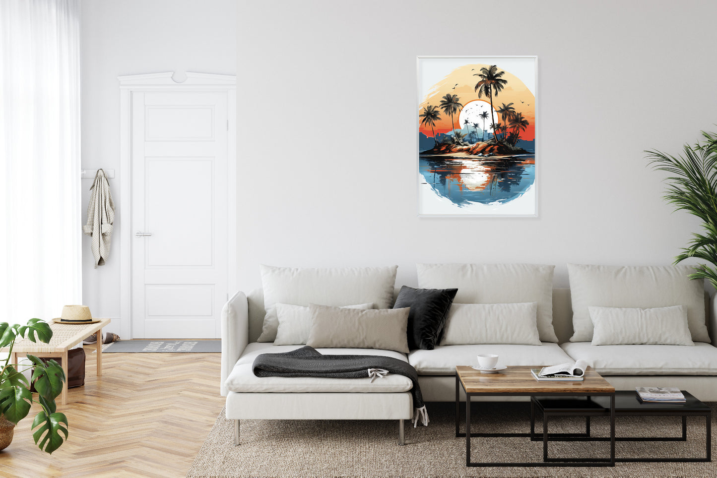 Poster Tropische Palmen Auf Einer Einsamen Insel Rahmen Holz Mit Passepartout Farbe Natürlich