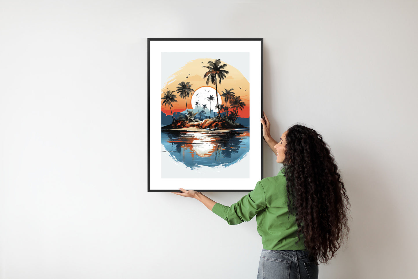 Poster Tropische Palmen Auf Einer Einsamen Insel Rahmen Holz Mit Passepartout Farbe Natürlich