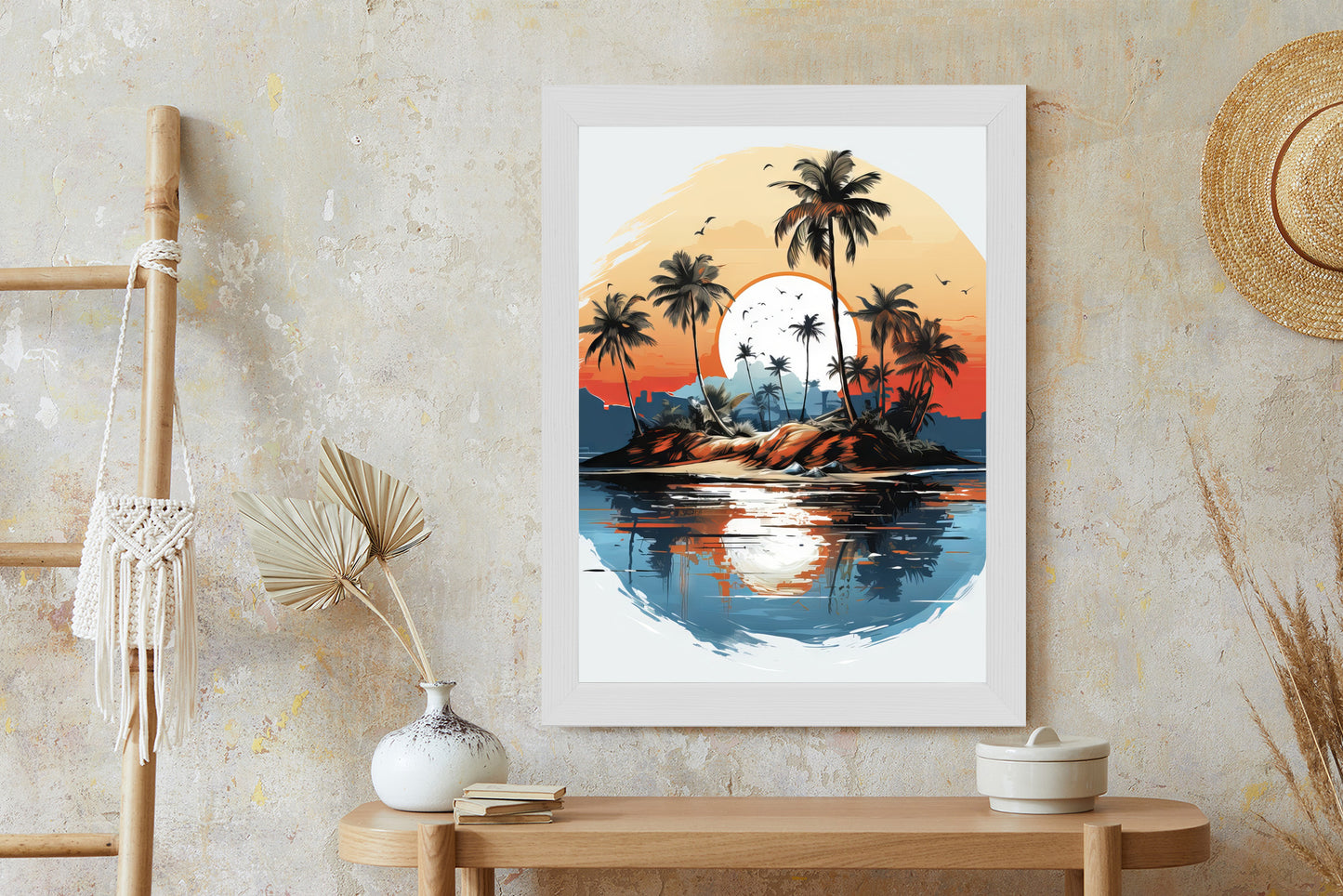 Poster Tropische Palmen Auf Einer Einsamen Insel Rahmen Holz Mit Passepartout Farbe Natürlich
