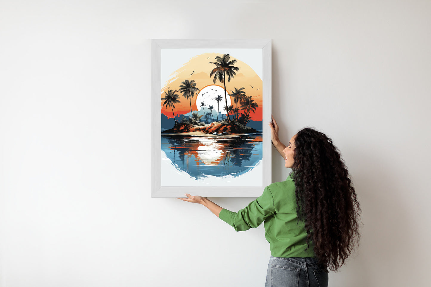 Poster Tropische Palmen Auf Einer Einsamen Insel Rahmen Holz Mit Passepartout Farbe Natürlich