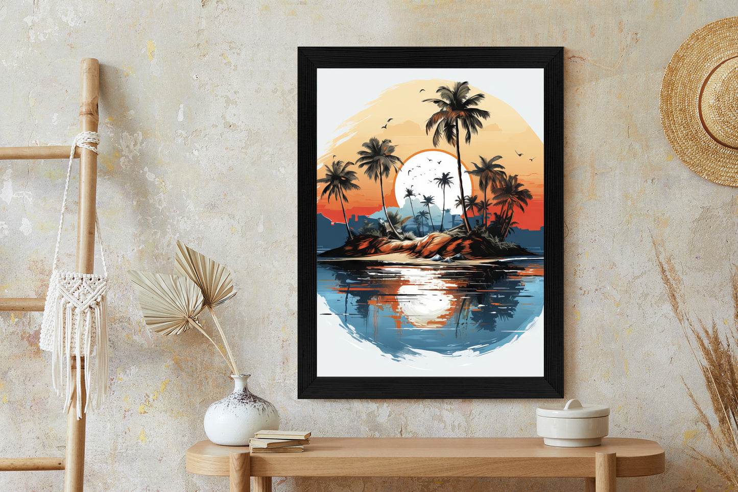 Poster Tropische Palmen Auf Einer Einsamen Insel Rahmen Holz Mit Passepartout Farbe Natürlich