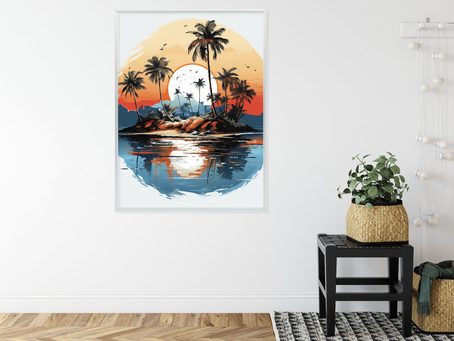Poster Tropische Palmen Auf Einer Einsamen Insel Rahmen Holz Mit Passepartout Farbe Natürlich