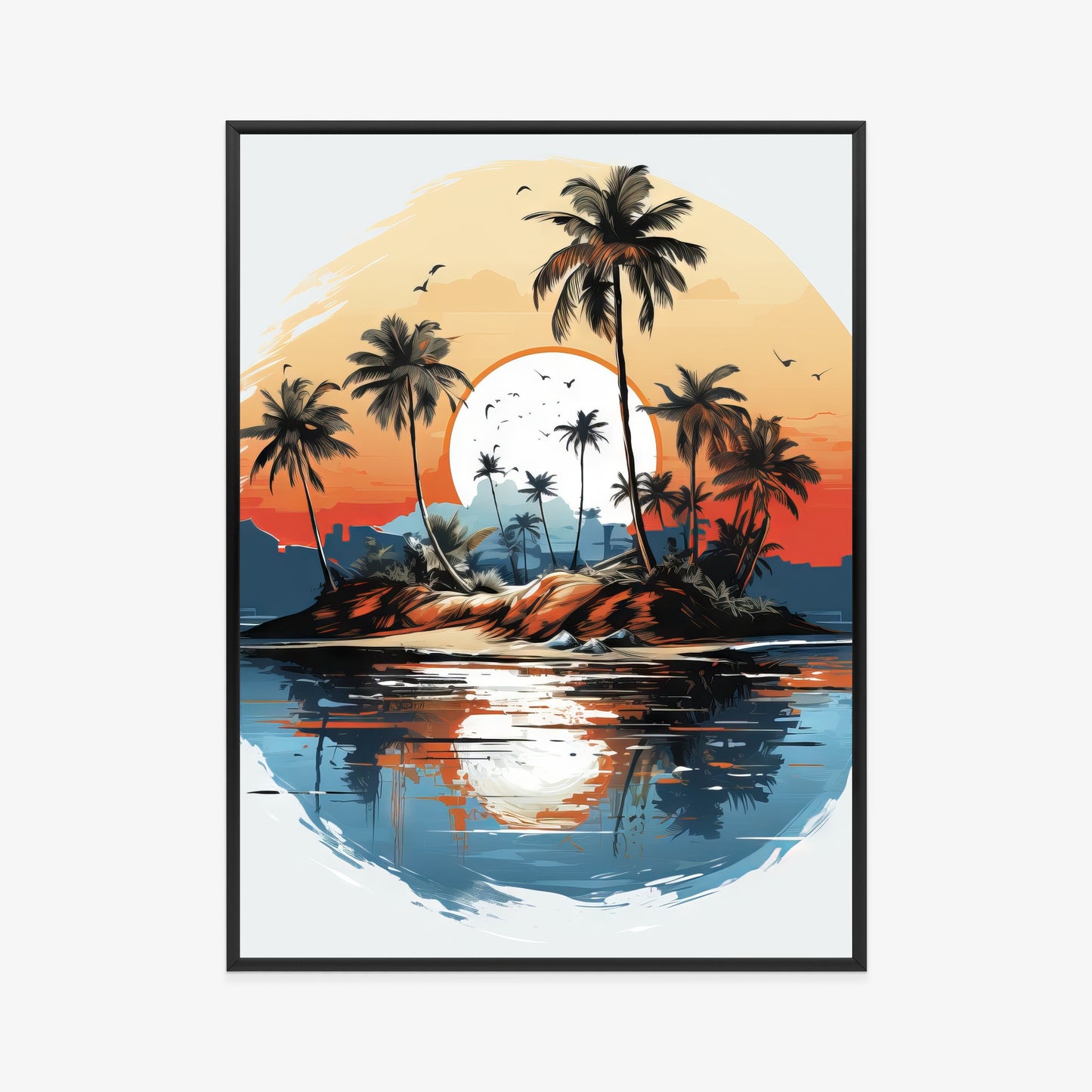 Poster Tropische Palmen Auf Einer Einsamen Insel Rahmen Holz Mit Passepartout Farbe Natürlich