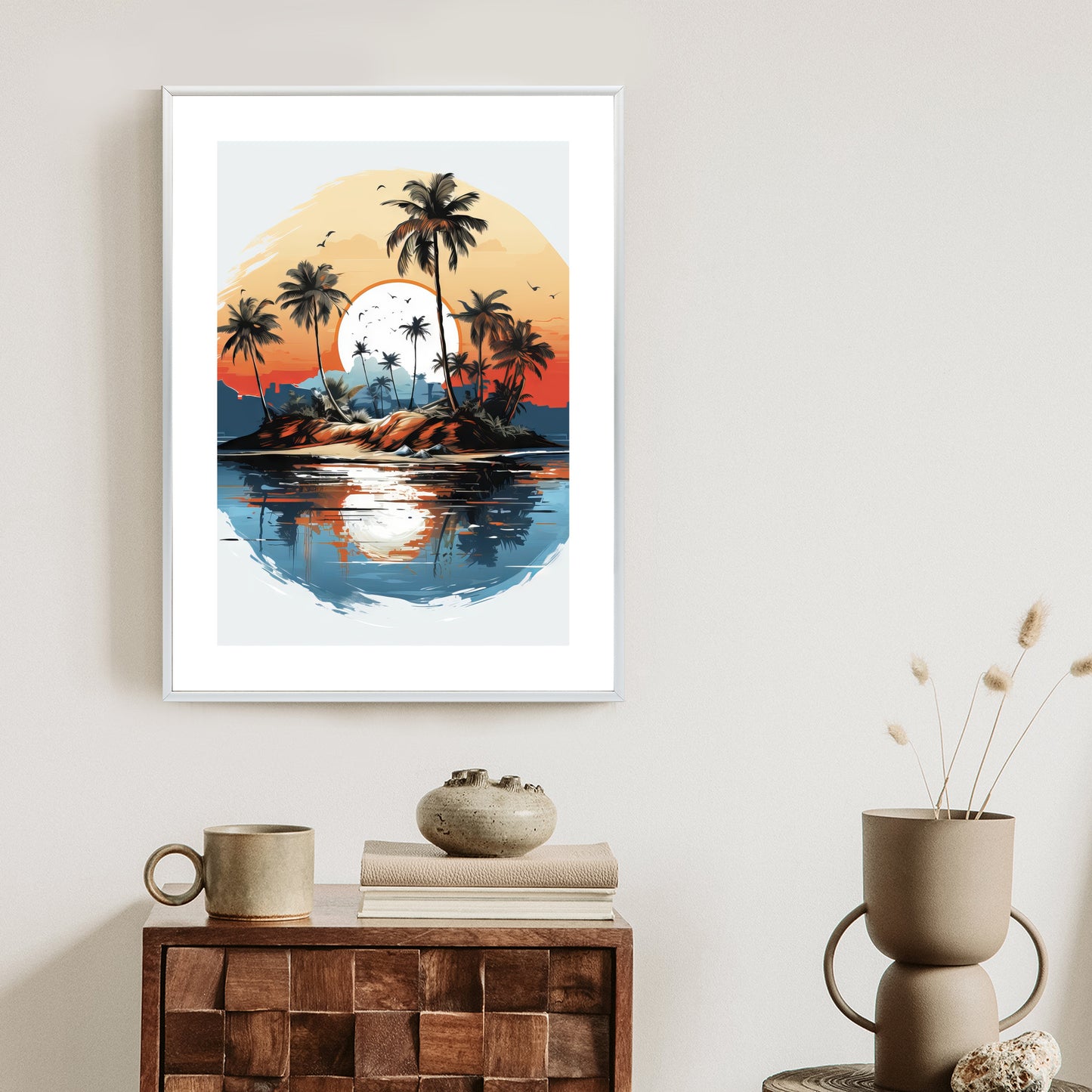 Poster Tropische Palmen Auf Einer Einsamen Insel Rahmen Holz Mit Passepartout Farbe Natürlich