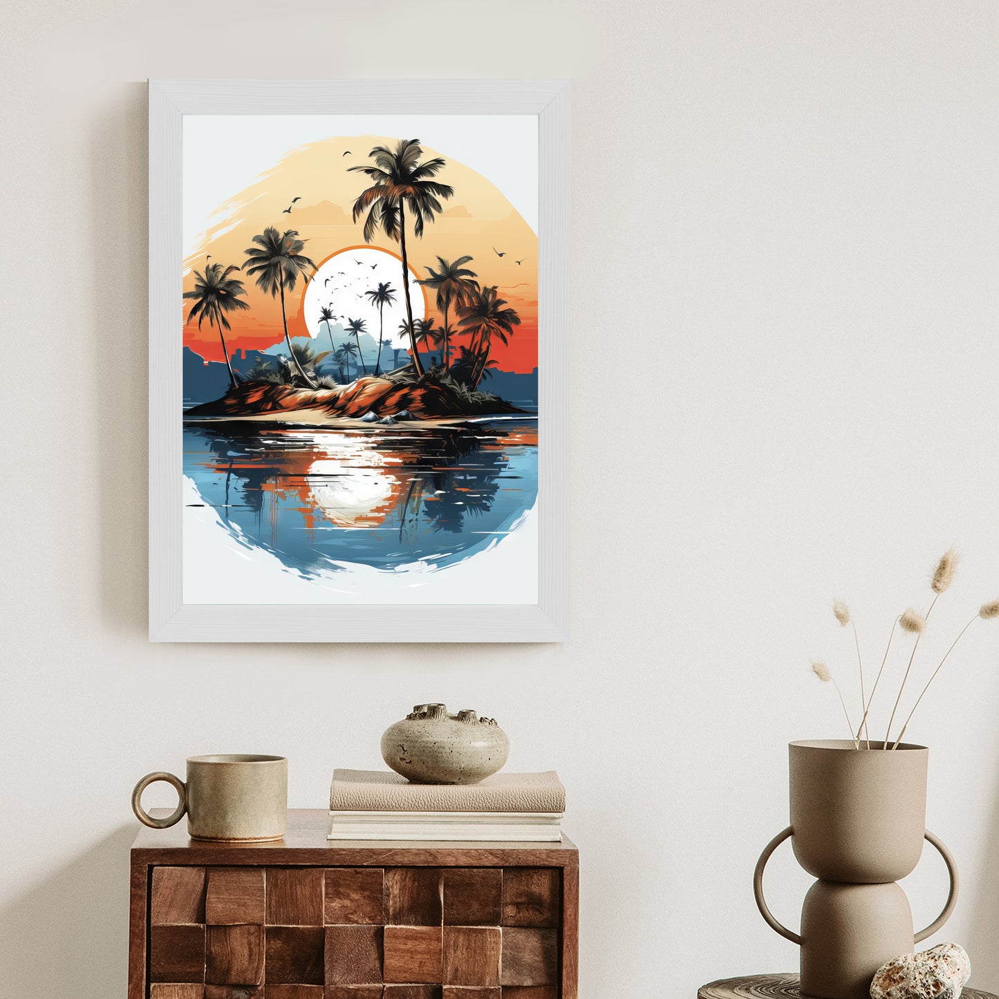 Poster Tropische Palmen Auf Einer Einsamen Insel Rahmen Holz Mit Passepartout Farbe Natürlich