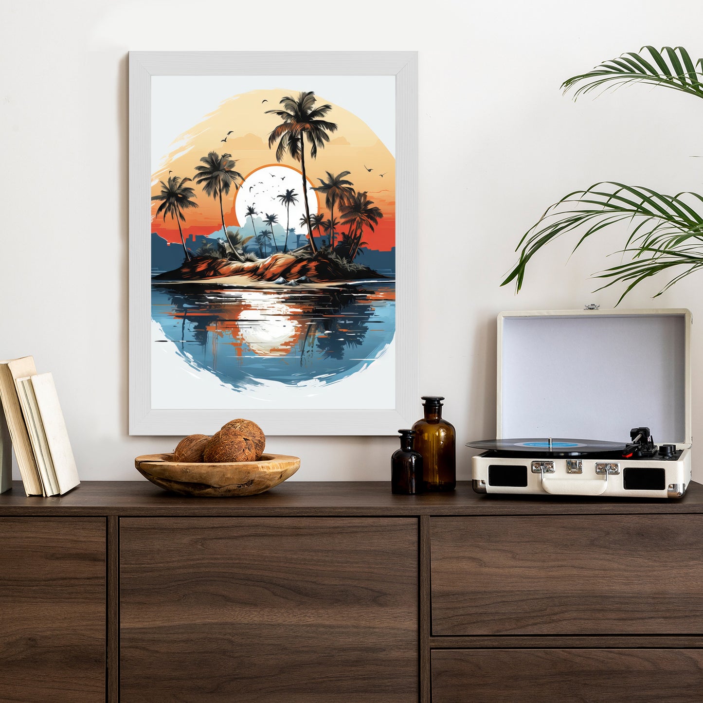 Poster Tropische Palmen Auf Einer Einsamen Insel Rahmen Holz Mit Passepartout Farbe Natürlich