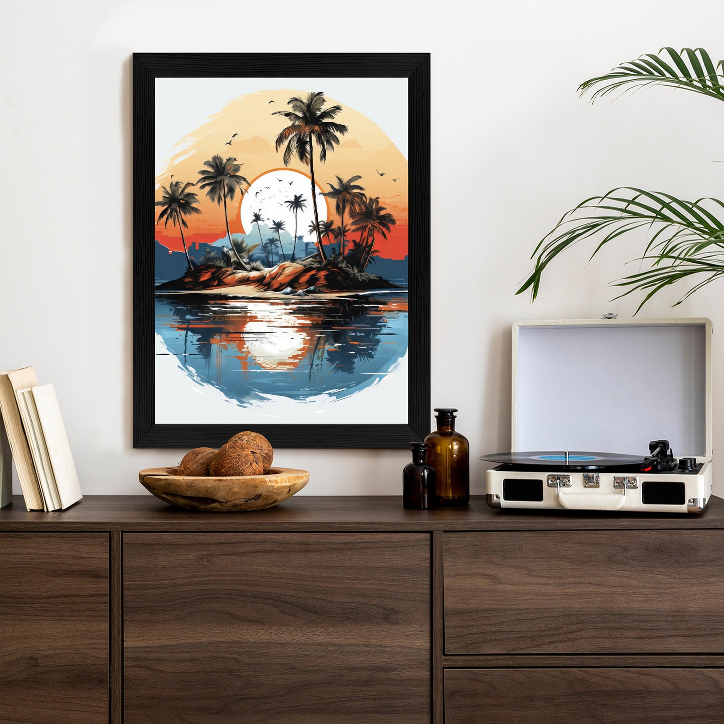 Poster Tropische Palmen Auf Einer Einsamen Insel Rahmen Holz Mit Passepartout Farbe Natürlich