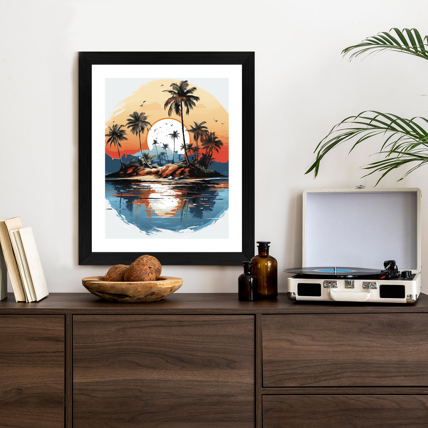 Poster Tropische Palmen Auf Einer Einsamen Insel Rahmen Holz Mit Passepartout Farbe Natürlich