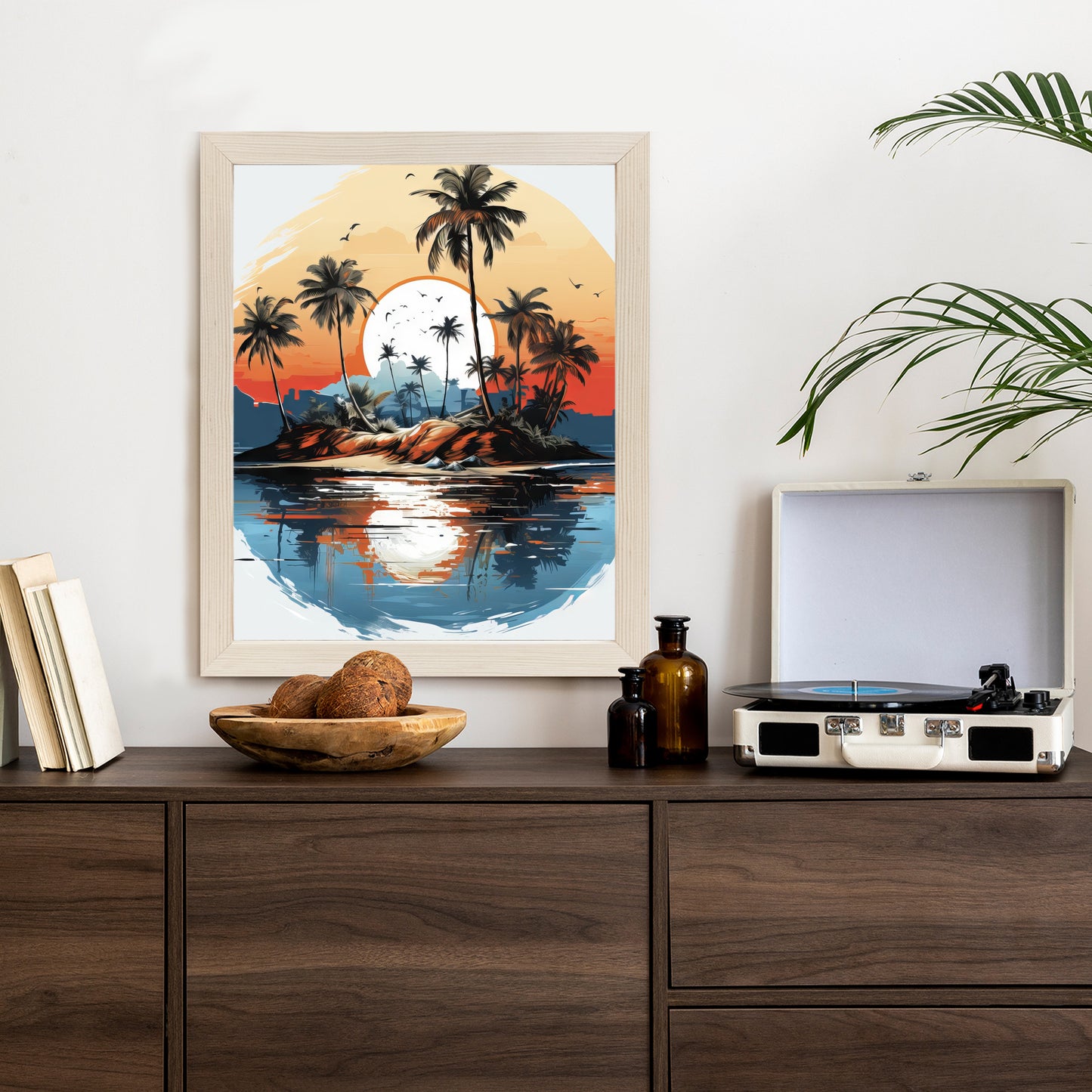 Poster Tropische Palmen Auf Einer Einsamen Insel Rahmen Holz Mit Passepartout Farbe Natürlich
