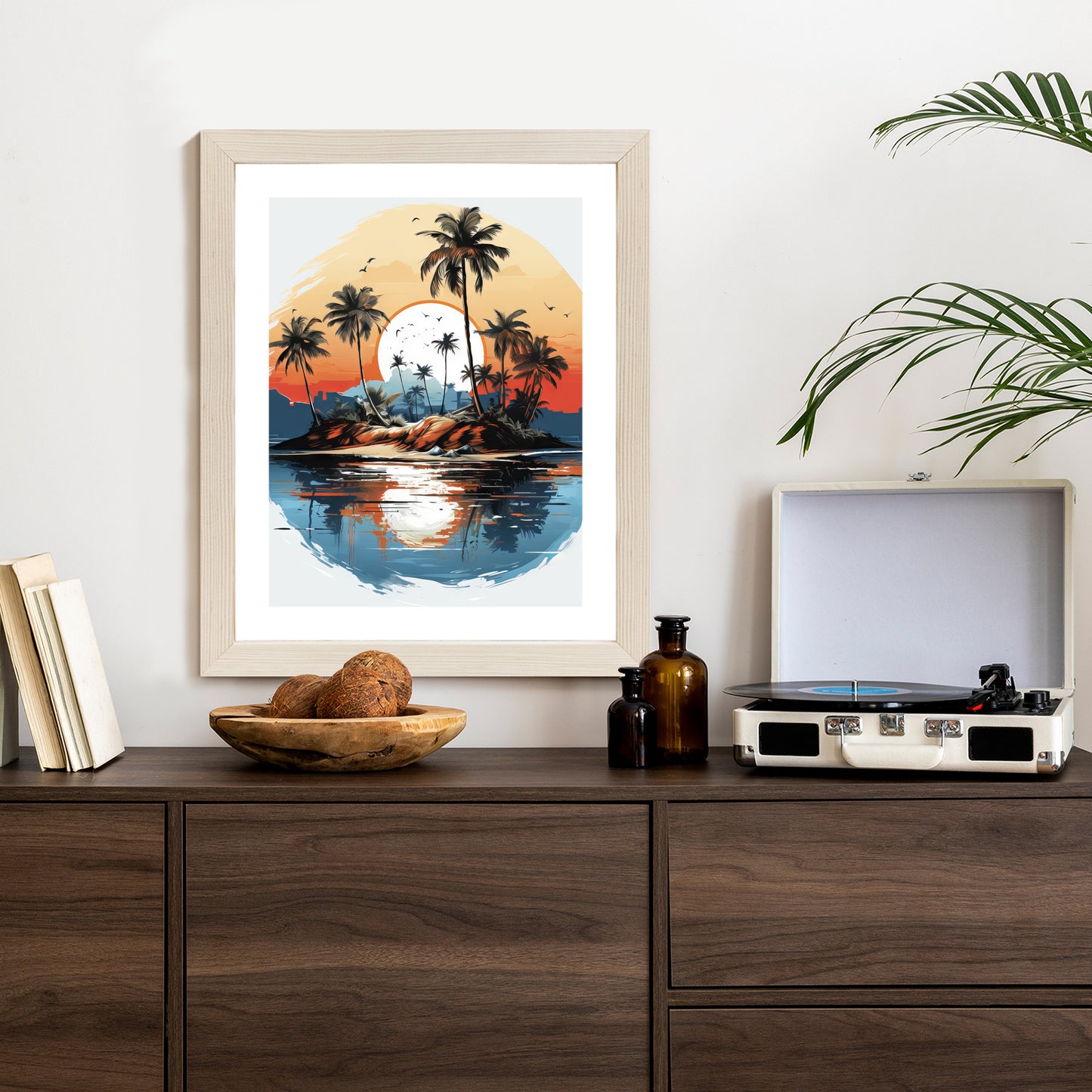 Poster Tropische Palmen Auf Einer Einsamen Insel Rahmen Holz Mit Passepartout Farbe Natürlich