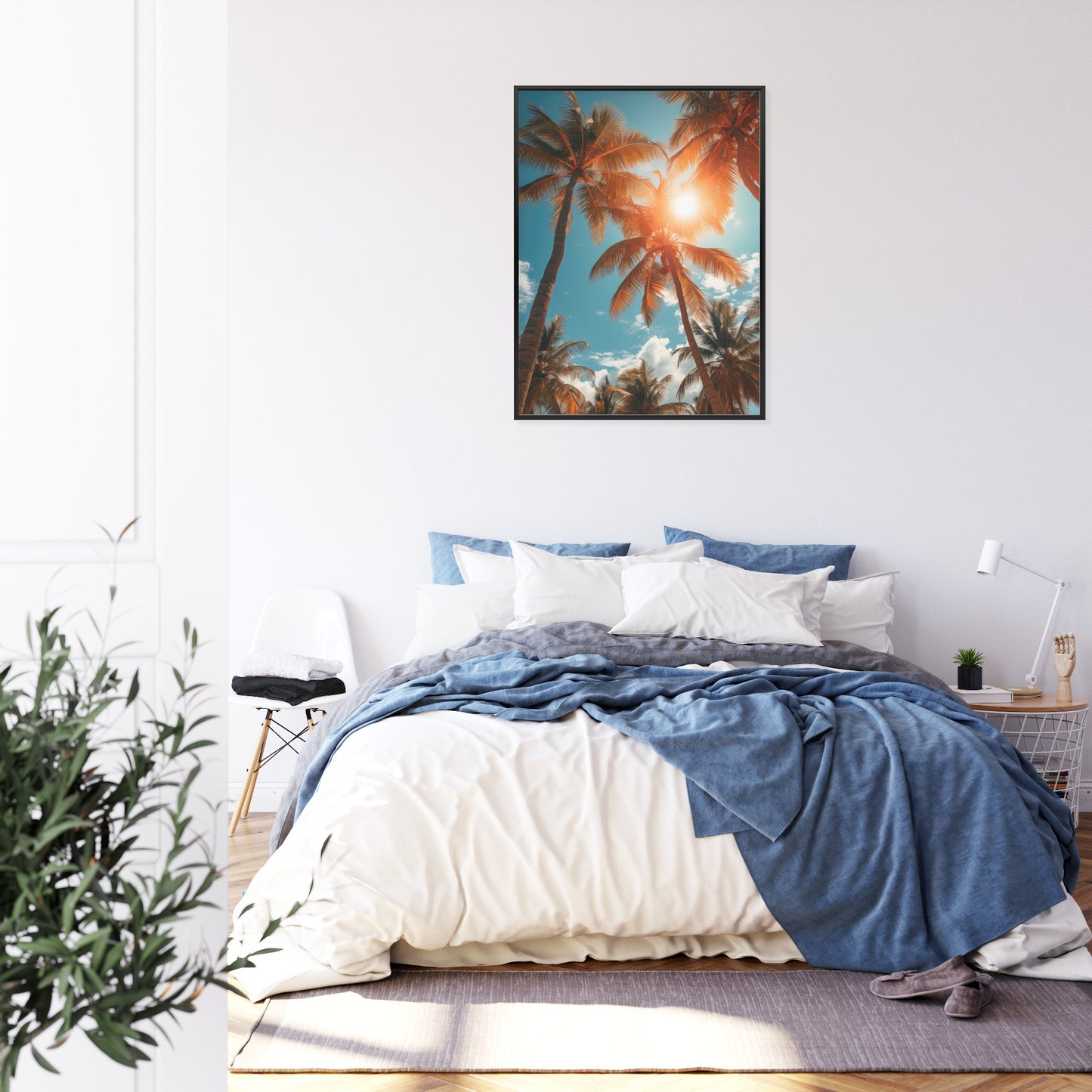 Poster Die Sonne Scheint Durch Hohe Palmen Rahmen Holz Mit Passepartout Farbe Natürlich