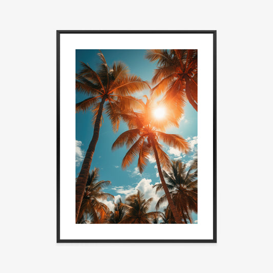 Poster Die Sonne Scheint Durch Hohe Palmen Rahmen Holz Mit Passepartout Farbe Natürlich