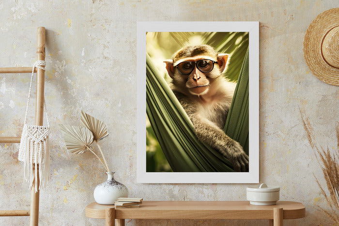 Poster Ein Lustiger Affe Zwischen Den Palmen Rahmen Holz Mit Passepartout Farbe Natürlich