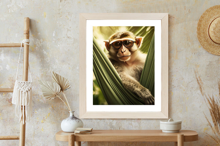 Poster Ein Lustiger Affe Zwischen Den Palmen Rahmen Holz Mit Passepartout Farbe Natürlich