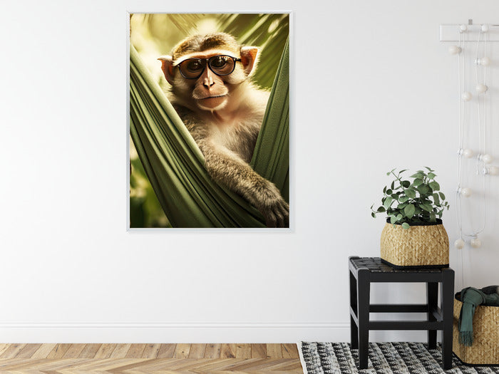 Poster Ein Lustiger Affe Zwischen Den Palmen Rahmen Holz Mit Passepartout Farbe Natürlich