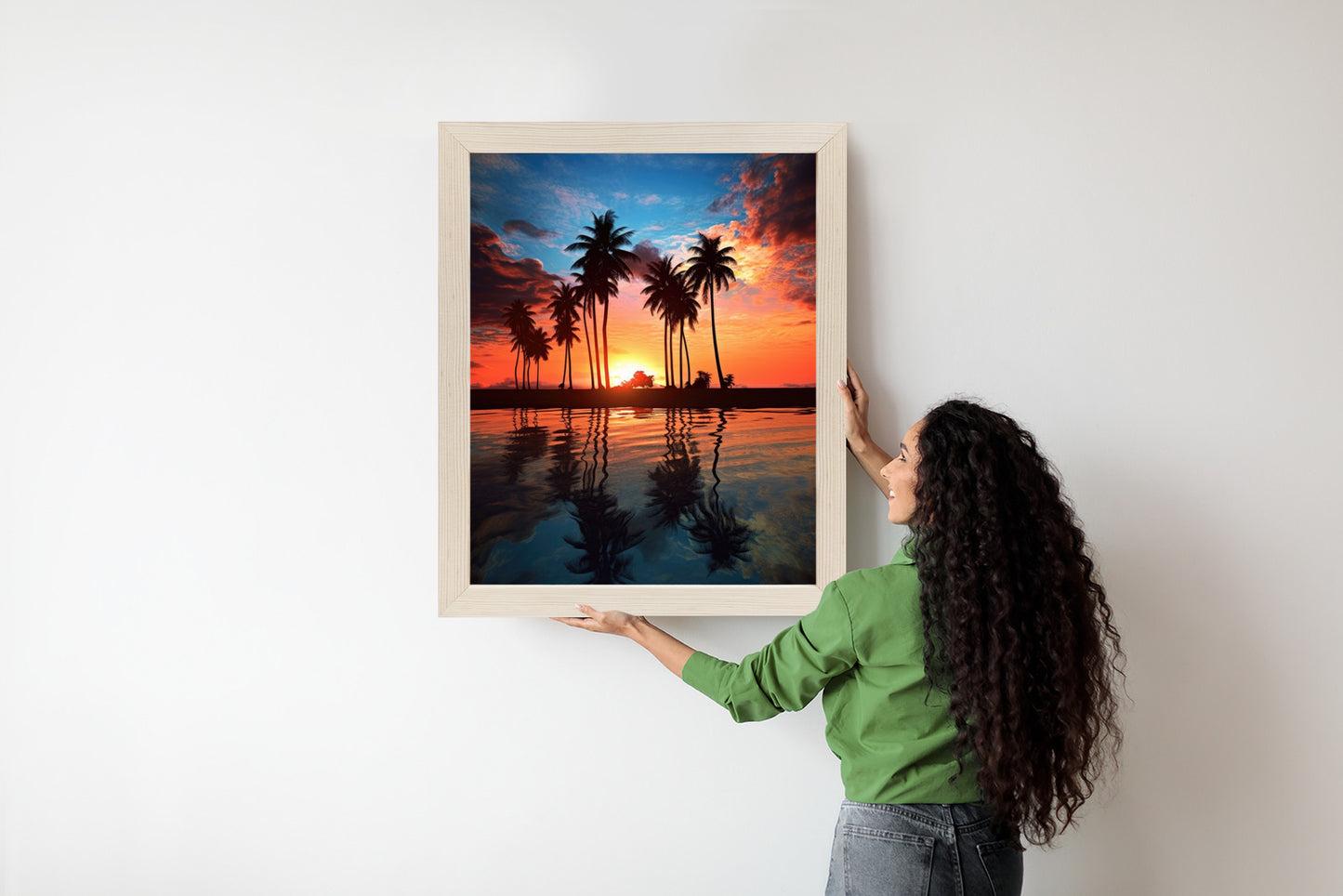 Poster Das Meer Und Die Palmen In Orange Und Marineblau