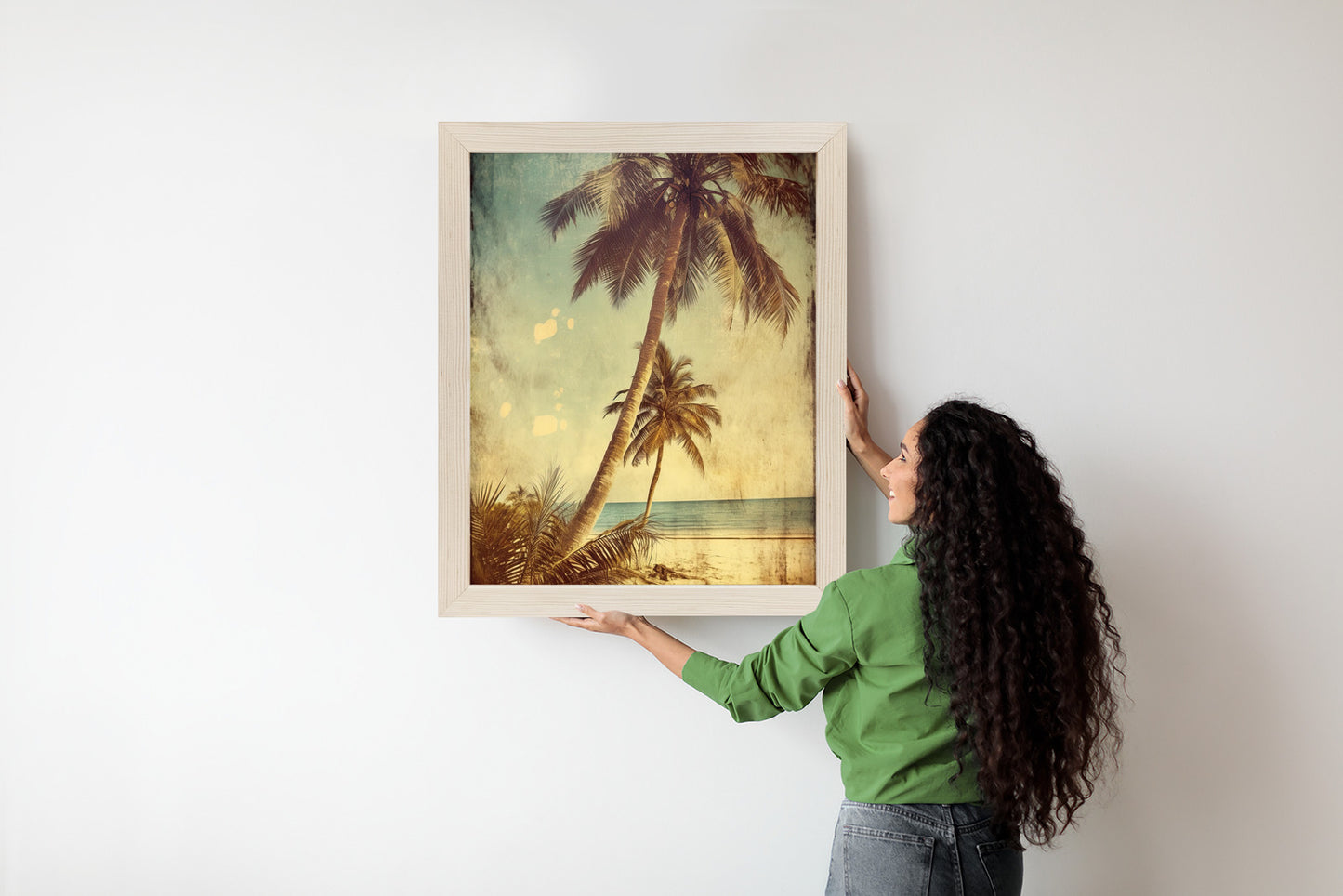 Poster Palmen Auf Einer Einsamen Insel Im Vintage-Stil Rahmen Holz Mit Passepartout Farbe Natürlich