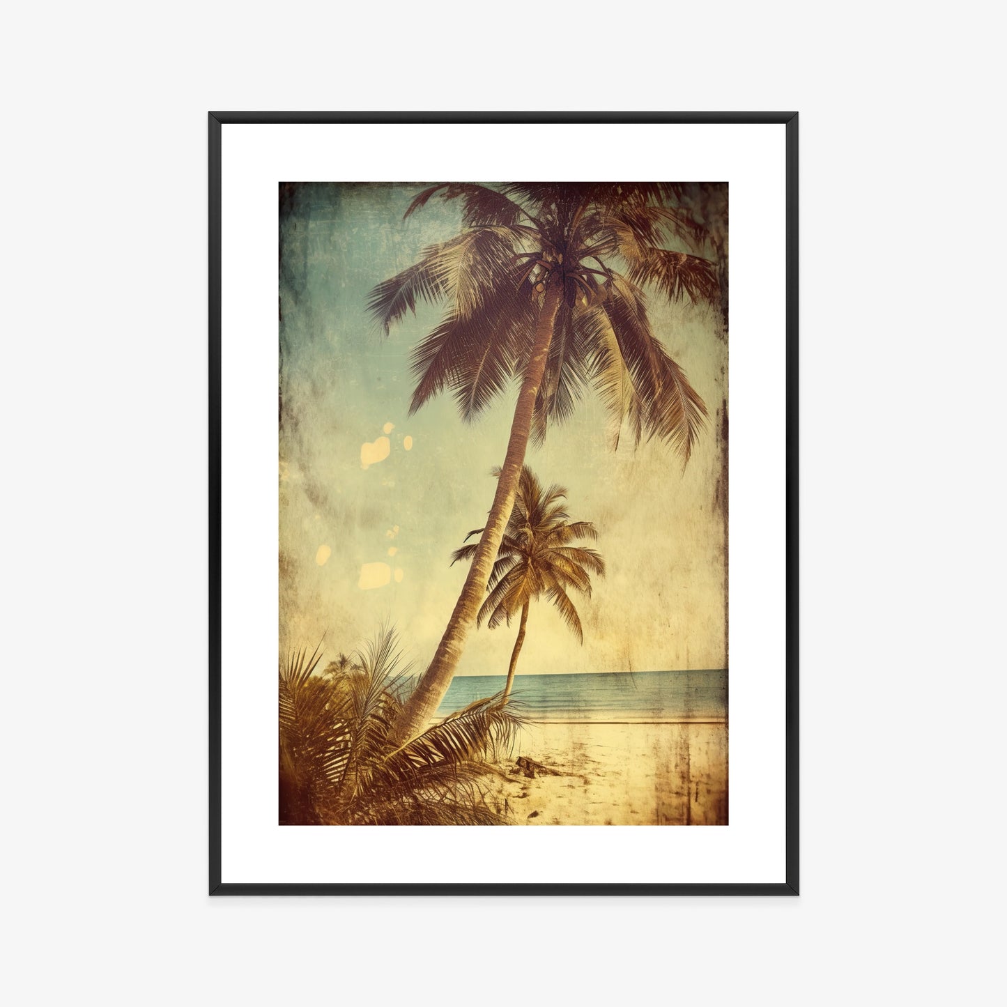 Poster Palmen Auf Einer Einsamen Insel Im Vintage-Stil Rahmen Holz Mit Passepartout Farbe Natürlich
