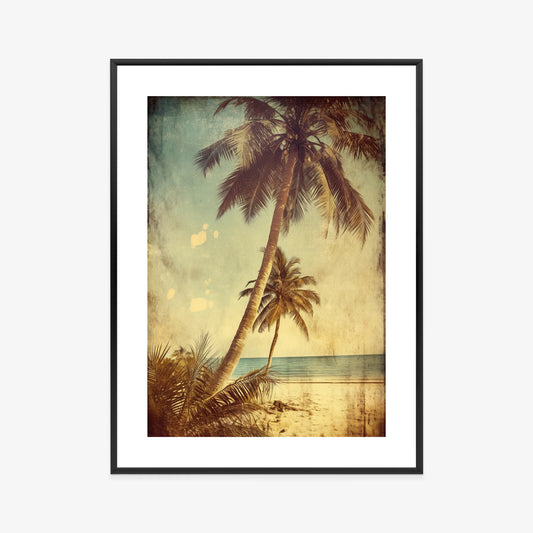 Poster Palmen Auf Einer Einsamen Insel Im Vintage-Stil Rahmen Holz Mit Passepartout Farbe Natürlich