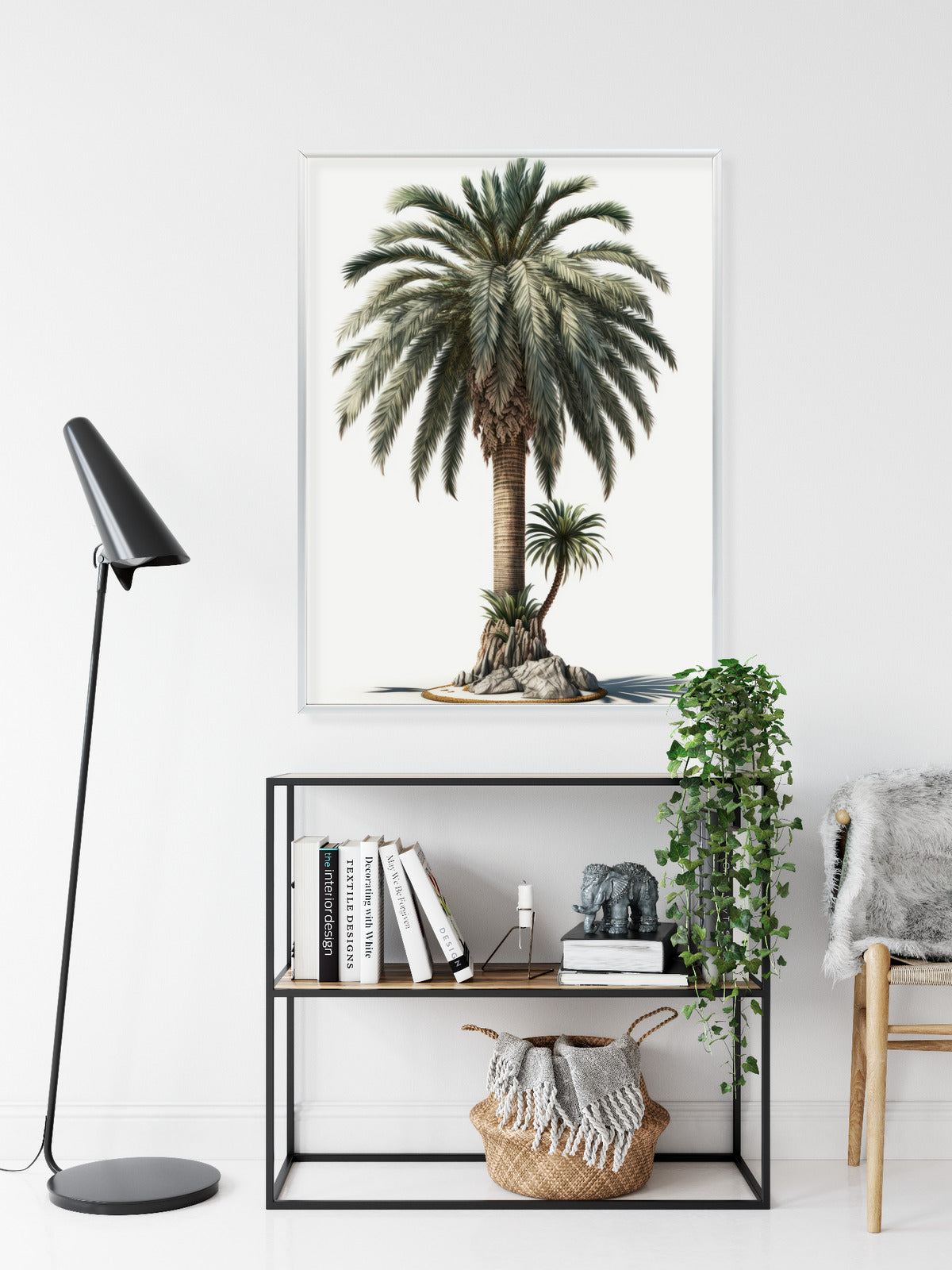 Poster Palme Mit Grünem Zweig Rahmen Holz Mit Passepartout Farbe Natürlich