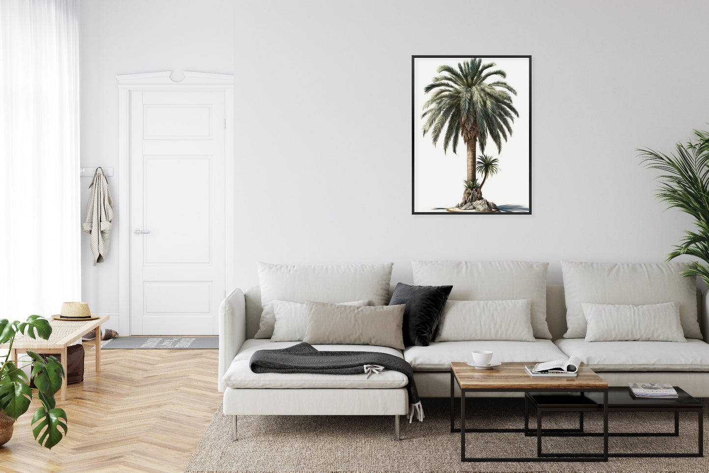 Poster Palme Mit Grünem Zweig Rahmen Holz Mit Passepartout Farbe Natürlich