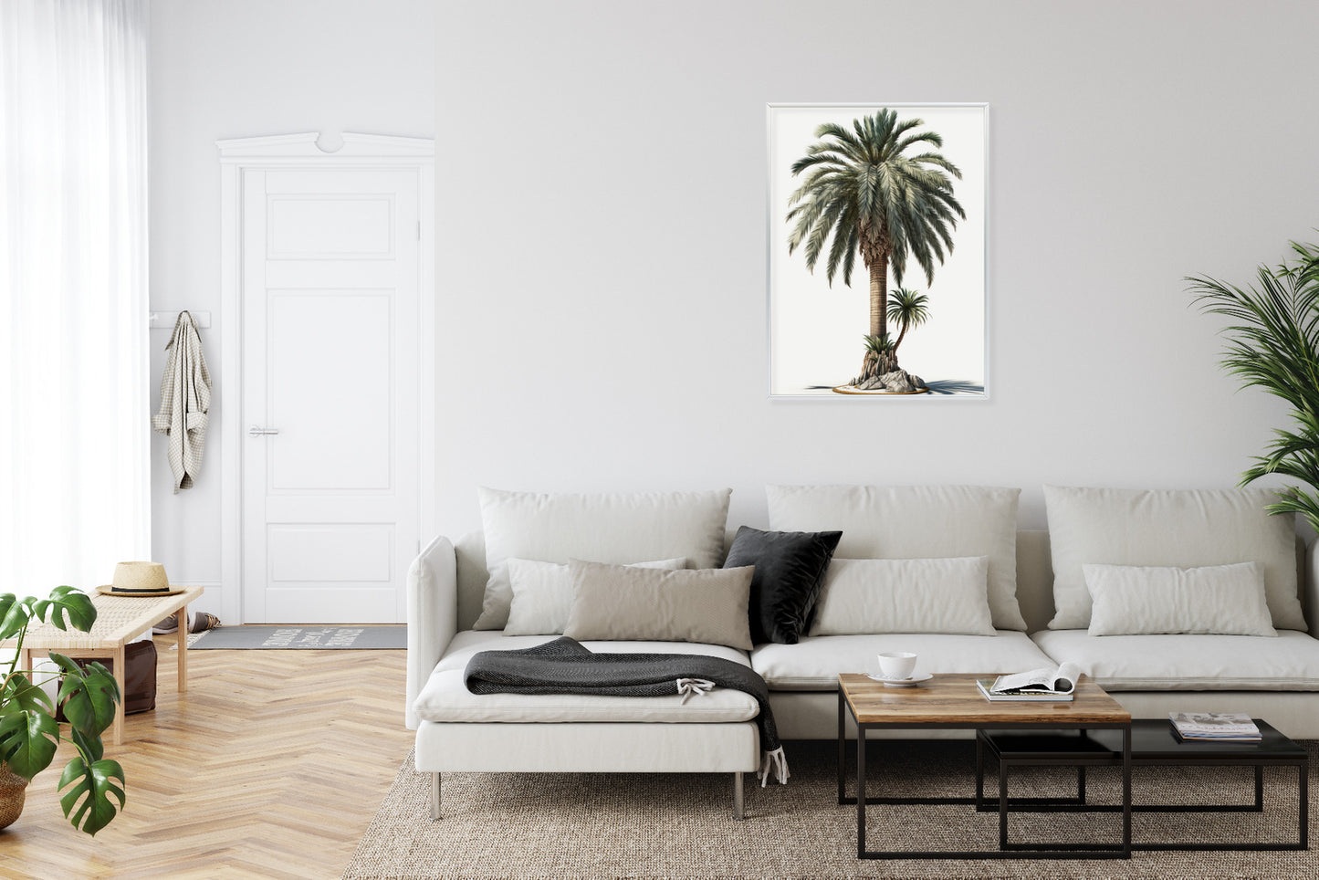 Poster Palme Mit Grünem Zweig Rahmen Holz Mit Passepartout Farbe Natürlich