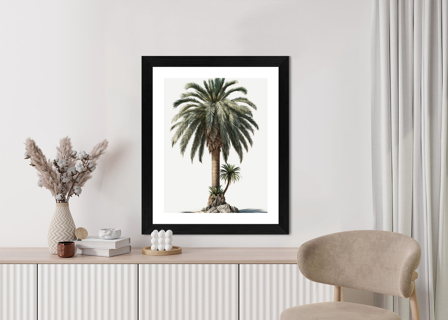 Poster Palme Mit Grünem Zweig Rahmen Holz Mit Passepartout Farbe Natürlich