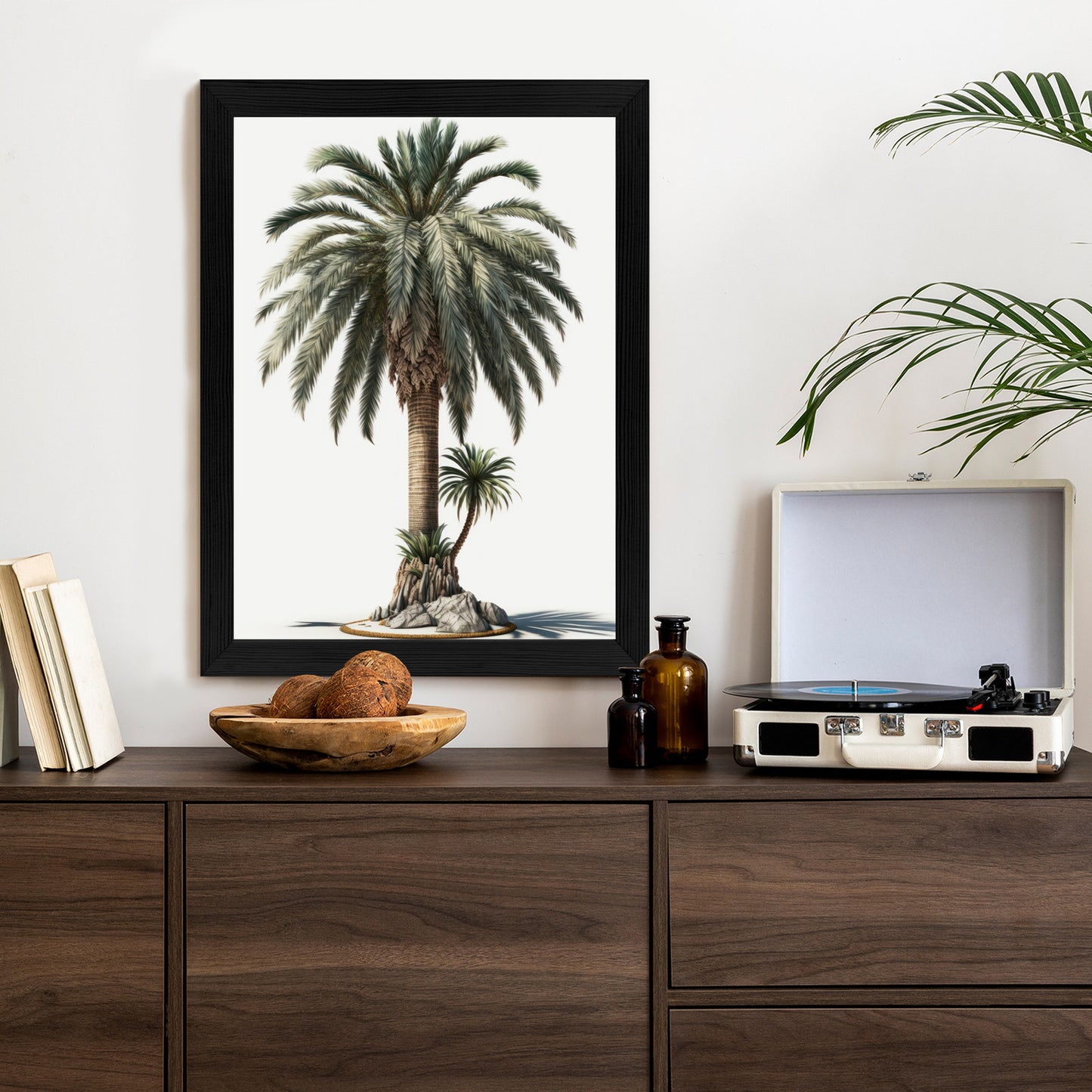 Poster Palme Mit Grünem Zweig Rahmen Holz Mit Passepartout Farbe Natürlich