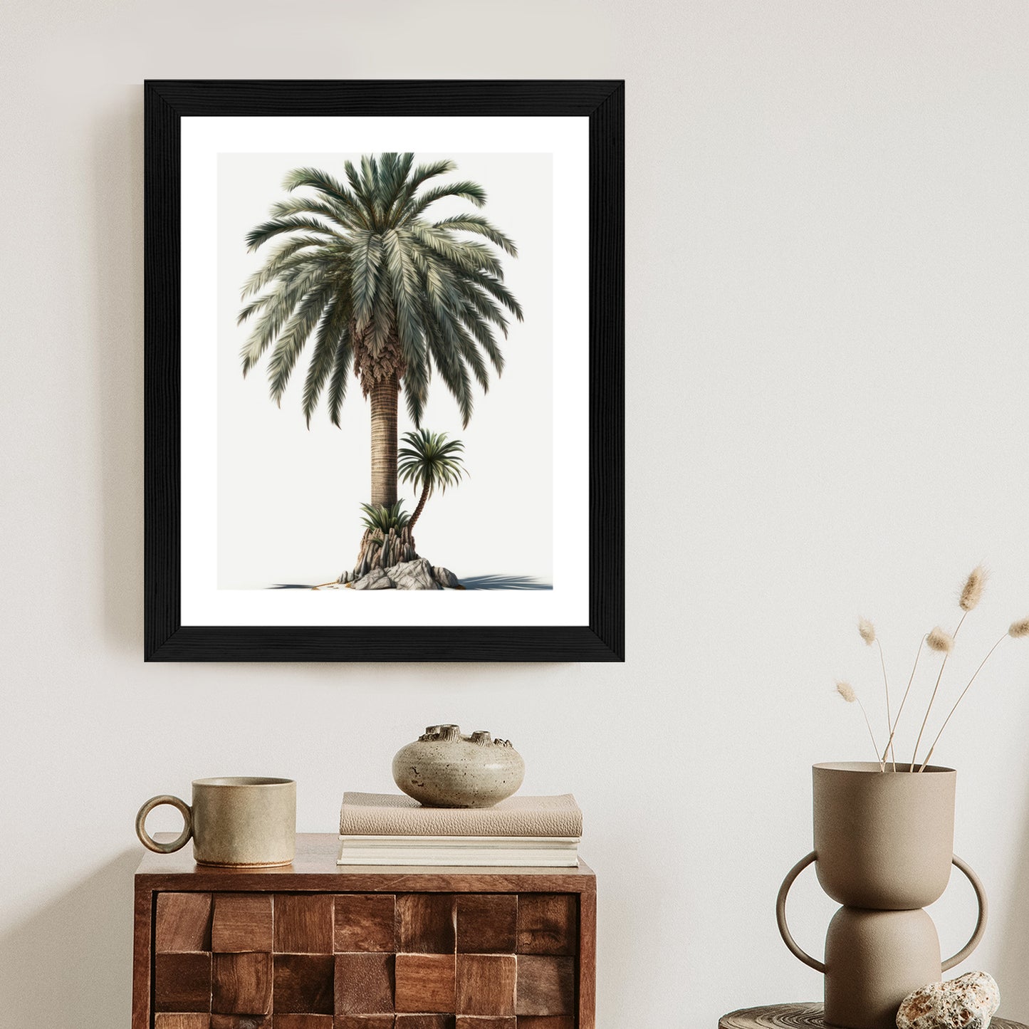 Poster Palme Mit Grünem Zweig Rahmen Holz Mit Passepartout Farbe Natürlich