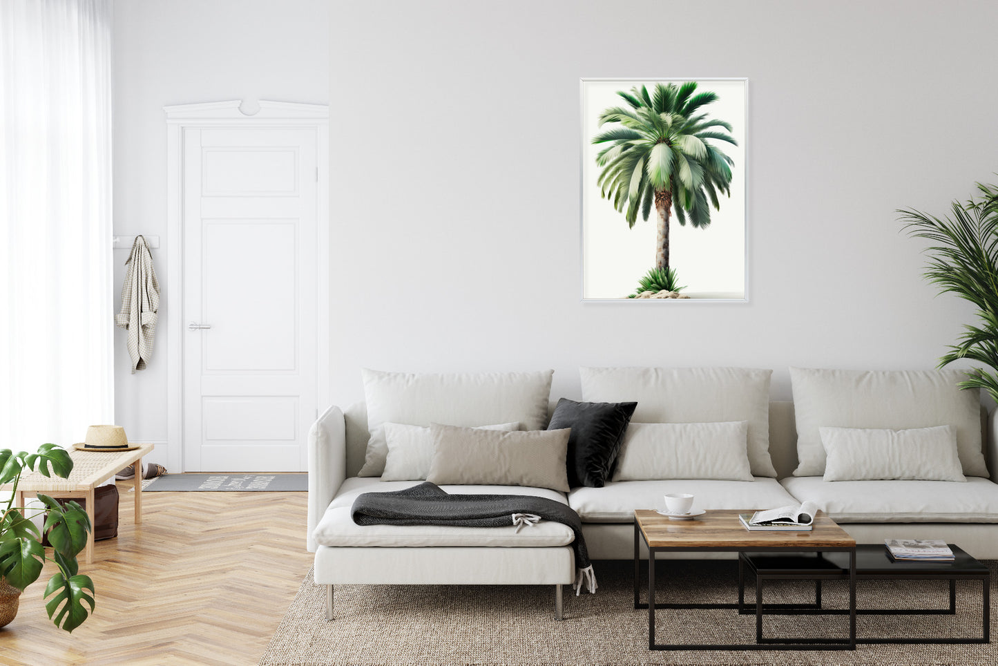 Poster Hohe Grüne Palme Rahmen Holz Mit Passepartout Farbe Natürlich
