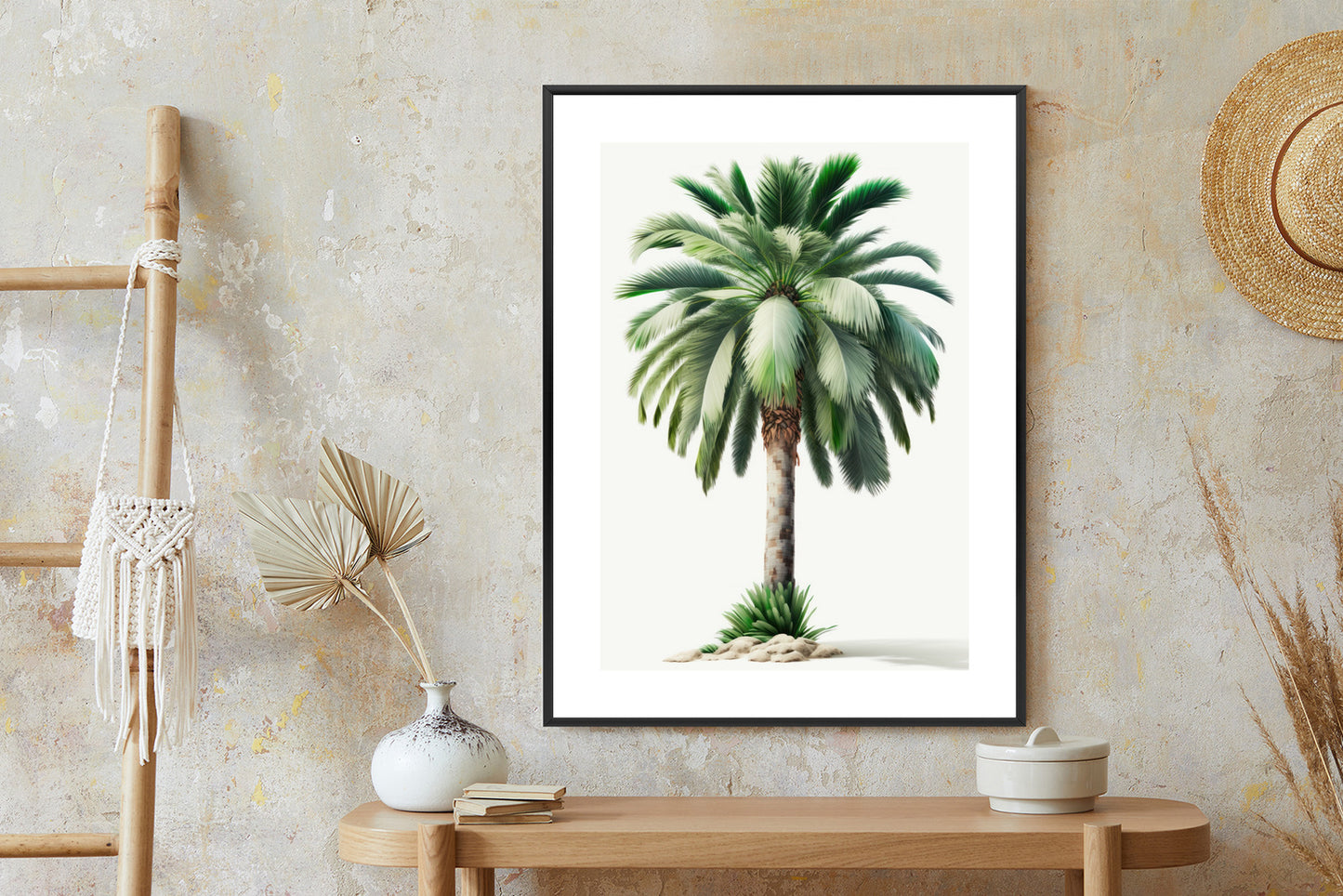 Poster Hohe Grüne Palme Rahmen Holz Mit Passepartout Farbe Natürlich