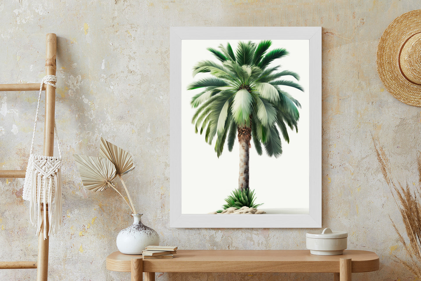 Poster Hohe Grüne Palme Rahmen Holz Mit Passepartout Farbe Natürlich