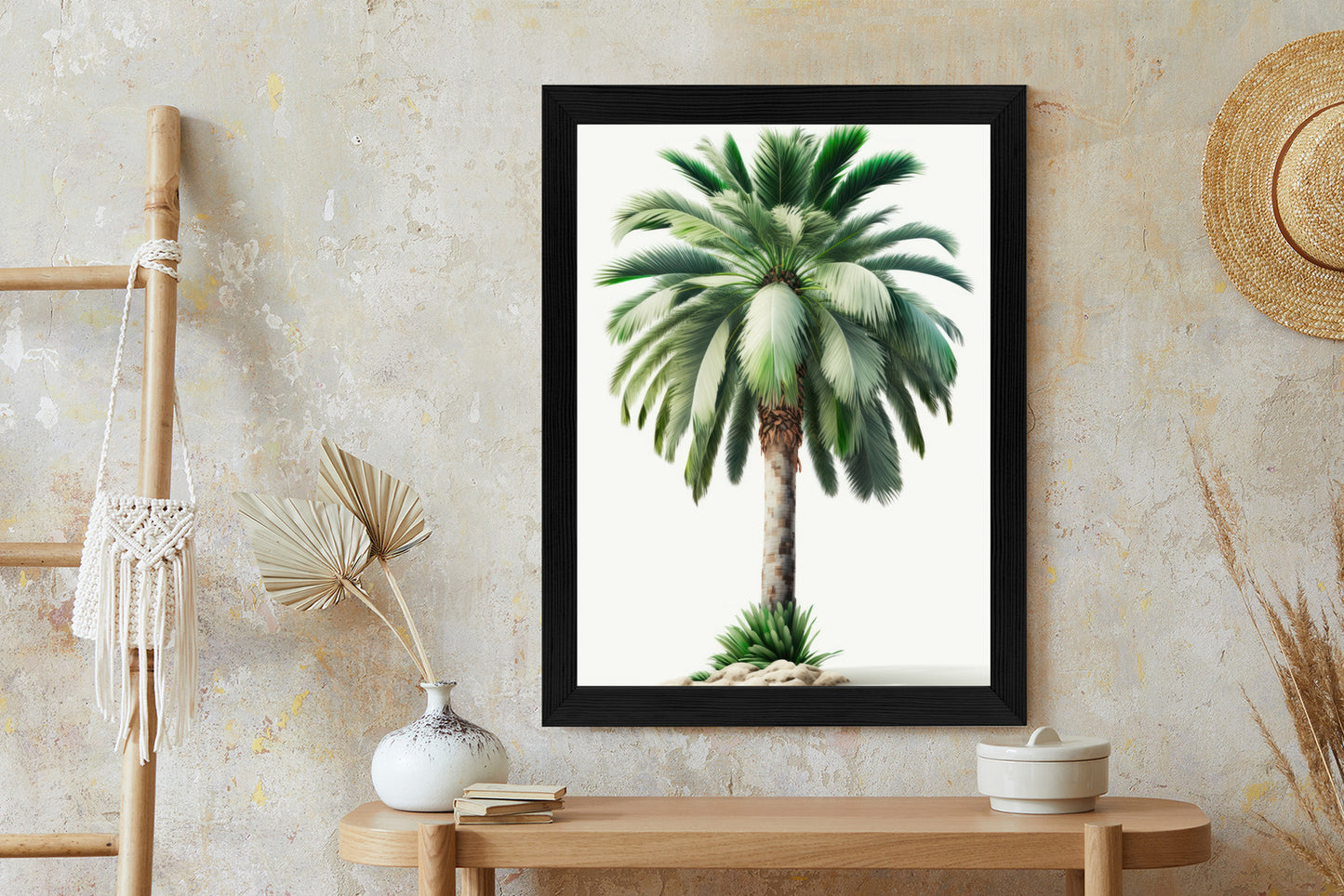 Poster Hohe Grüne Palme Rahmen Holz Mit Passepartout Farbe Natürlich